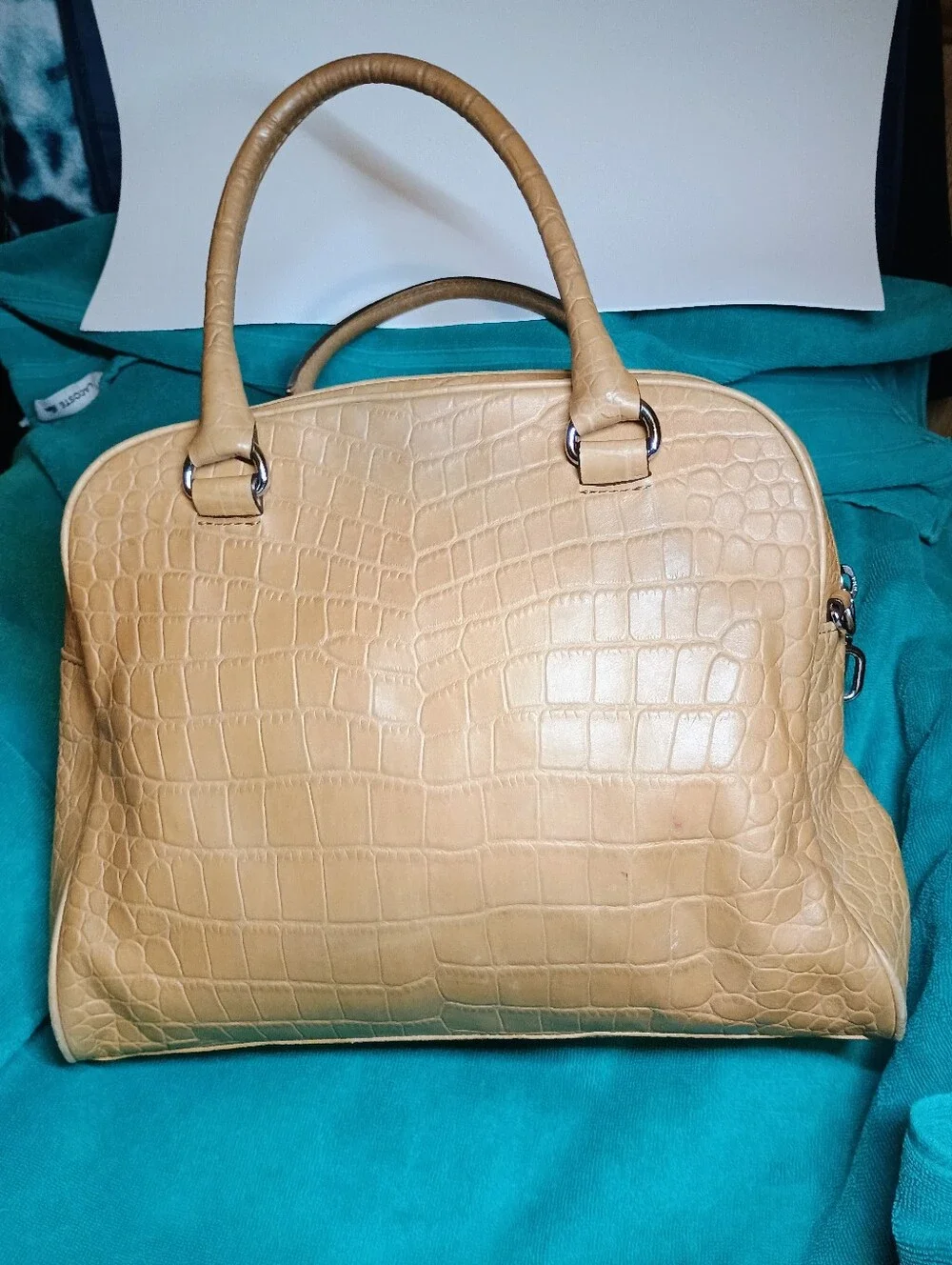 Michael Kors Joan Large Satchel – Tan Crocodile Embossed Leather